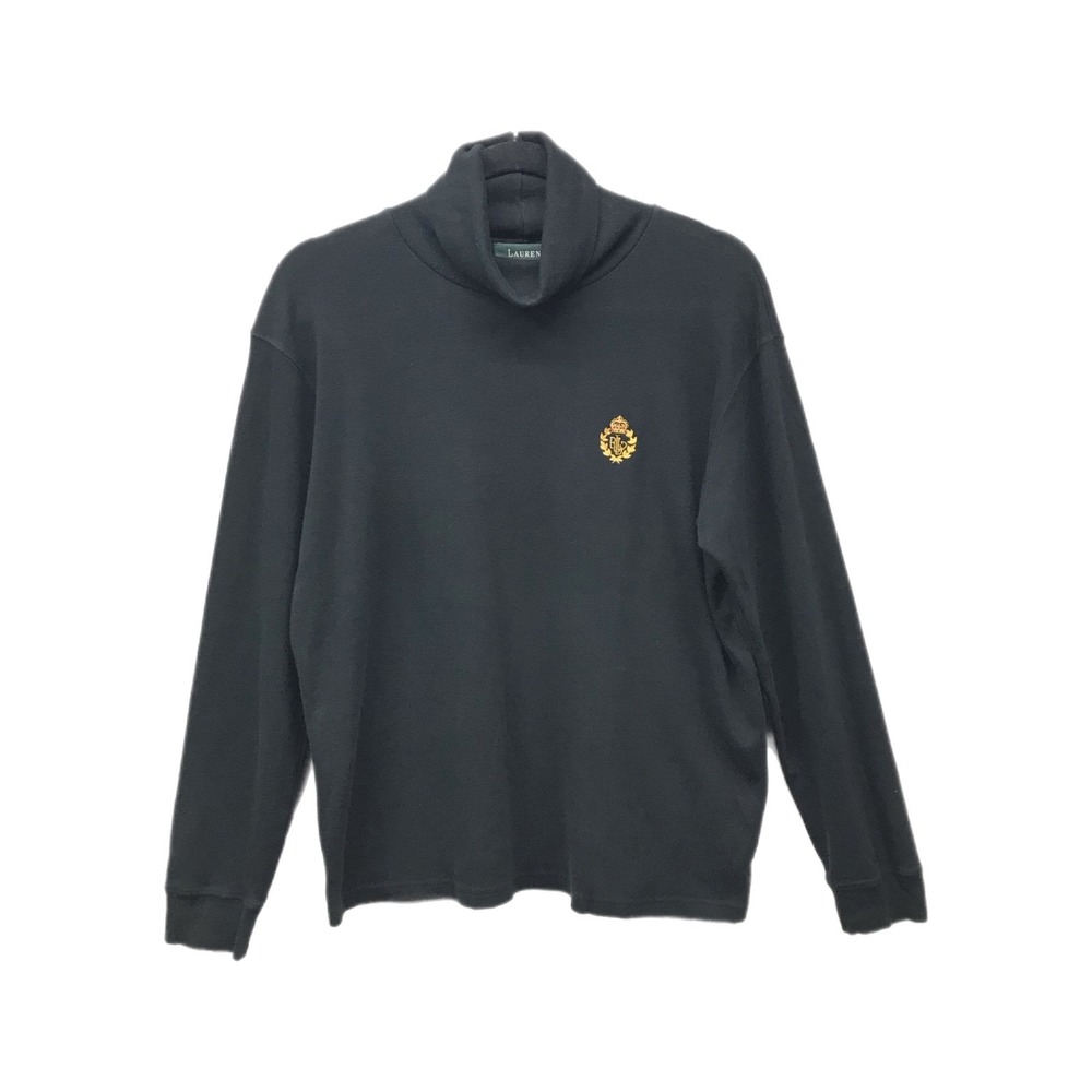 Lauren Ralph Lauren Top Women's Size L Black Cotton Turtleneck Embroidered Logo